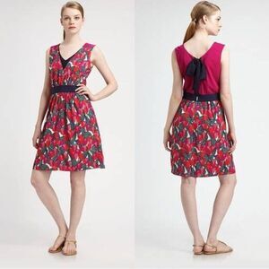 Tory Burch Pink and Blue Tulip Augustina Pink Red Sleeveless Tie Back Dress Med